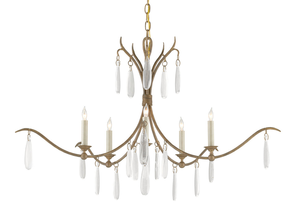 Currey and Company 9000-0810 Five Light Chandelier, Rustic Gold/Faux Rock Crystal