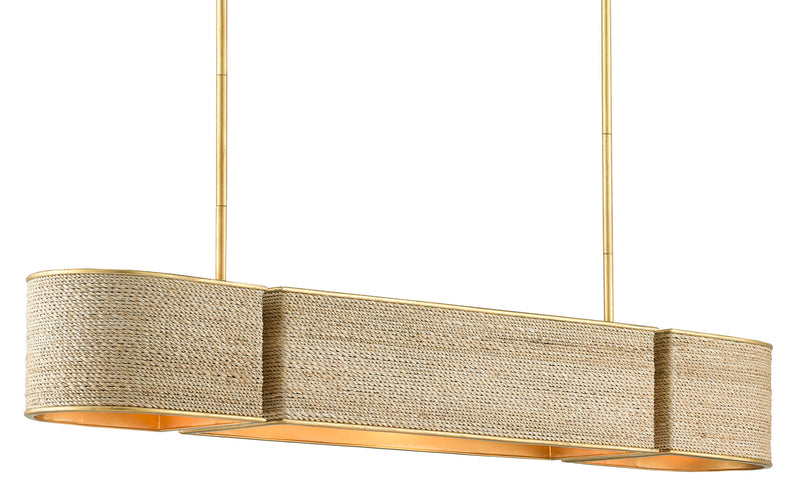 Currey and Company 9000-0820 Four Light Chandelier, Contemporary Gold Leaf/Abaca Rope