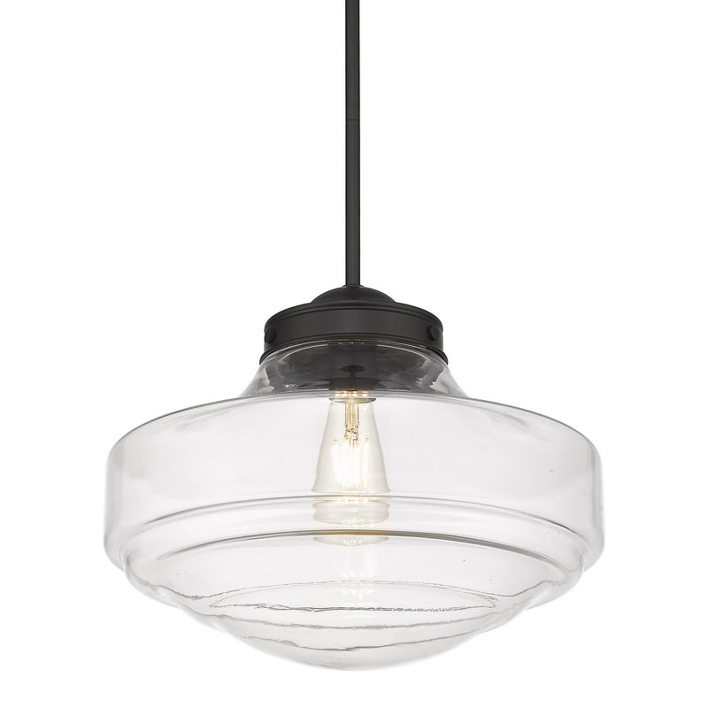 Golden 0508-L BLK-CLR One Light Pendant, Matte Black