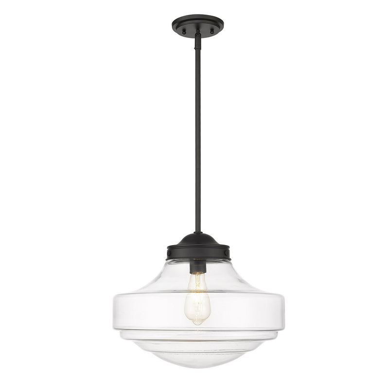 Golden 0508-L BLK-CLR One Light Pendant, Matte Black