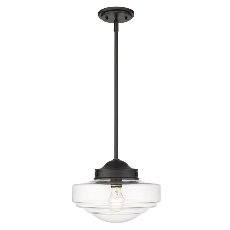 Golden 0508-M BLK-CLR One Light Pendant, Matte Black