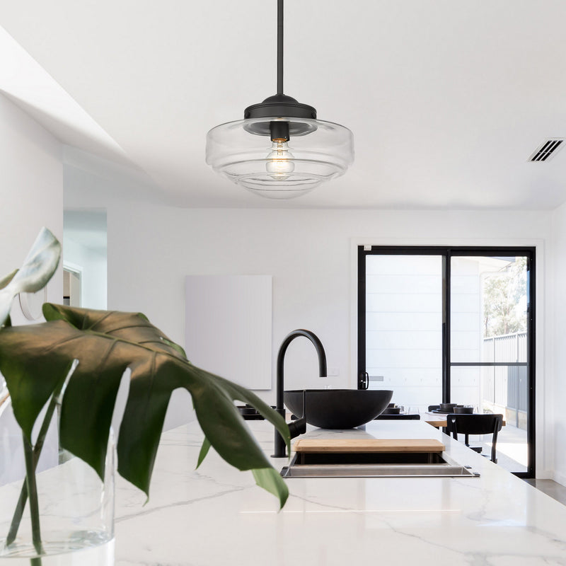 Golden 0508-M BLK-CLR One Light Pendant, Matte Black