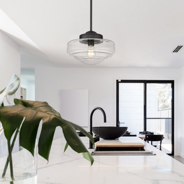 Golden 0508-M BLK-CLR One Light Pendant, Matte Black