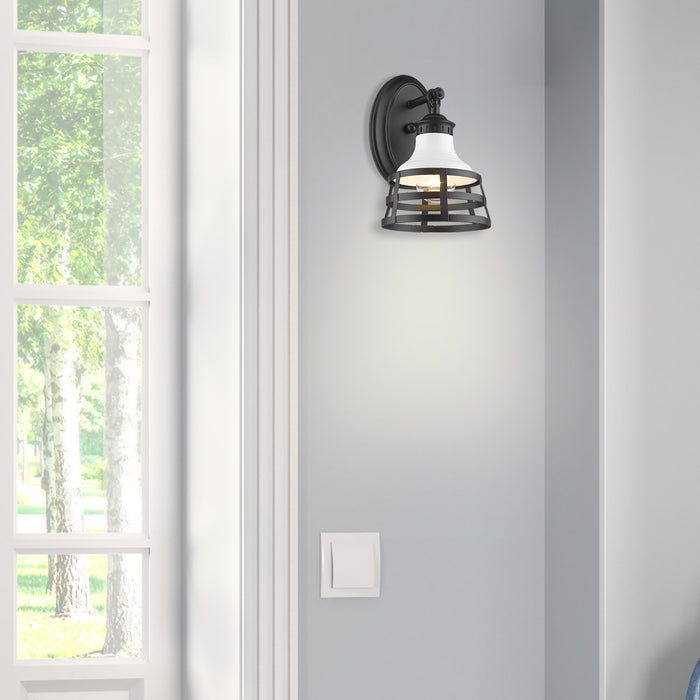 Golden 1109-1W BLK-WHT One Light Wall Sconce, Matte Black