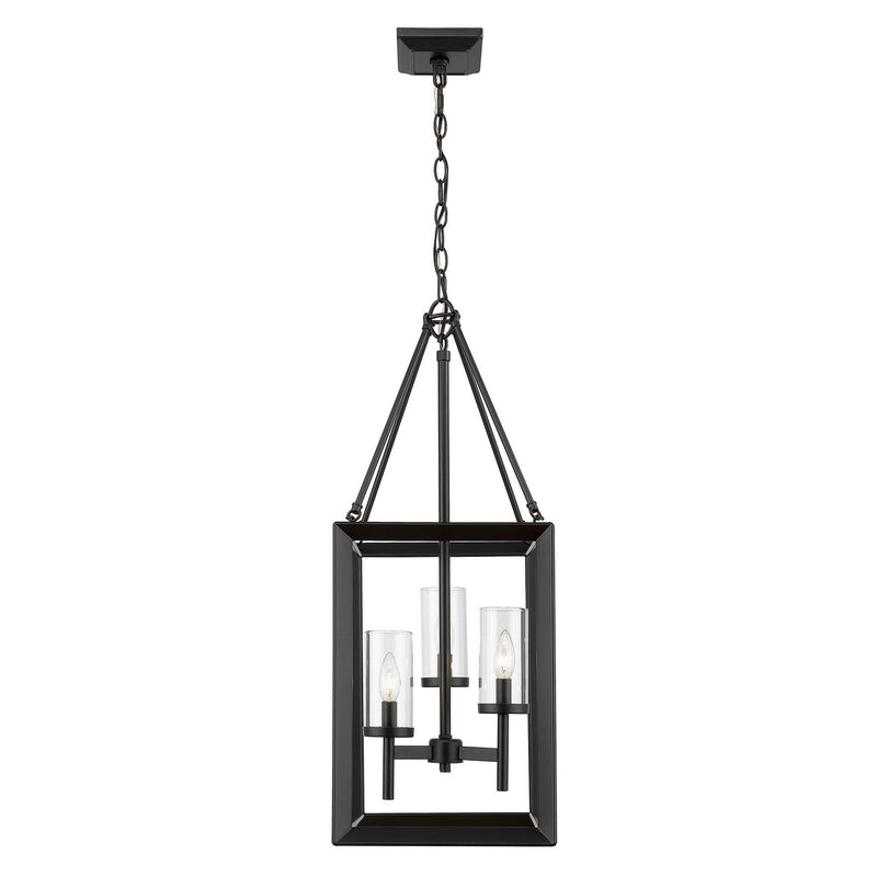 Golden 2073-3P BLK-CLR Three Light Pendant, Matte Black