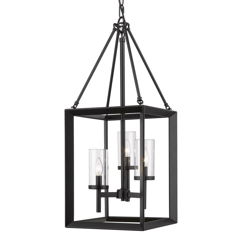 Golden 2073-3P BLK-CLR Three Light Pendant, Matte Black
