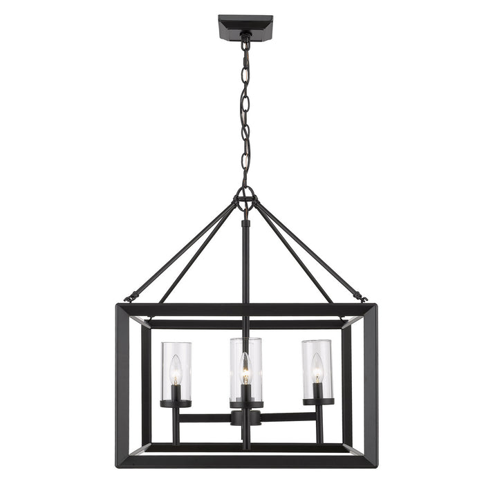 Golden 2073-4 BLK-CLR Four Light Chandelier, Matte Black