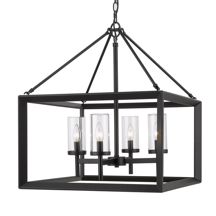 Golden 2073-4 BLK-CLR Four Light Chandelier, Matte Black