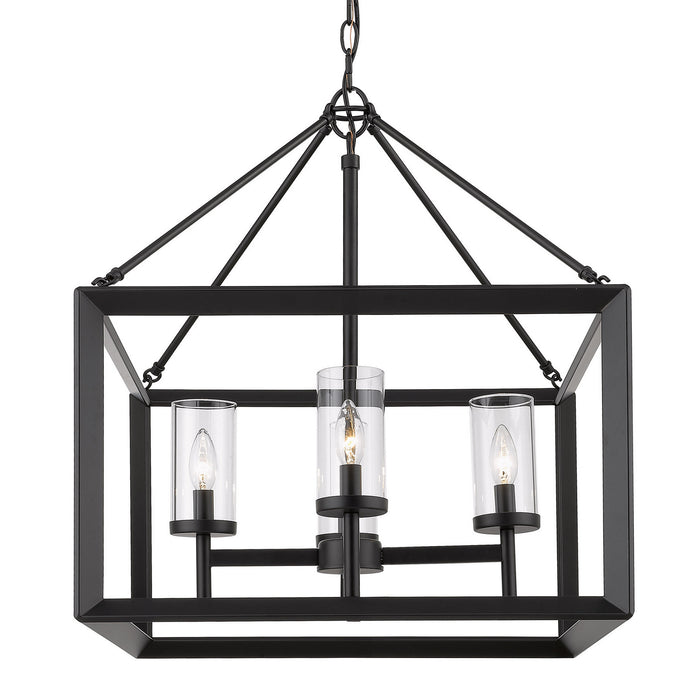 Golden 2073-4 BLK-CLR Four Light Chandelier, Matte Black