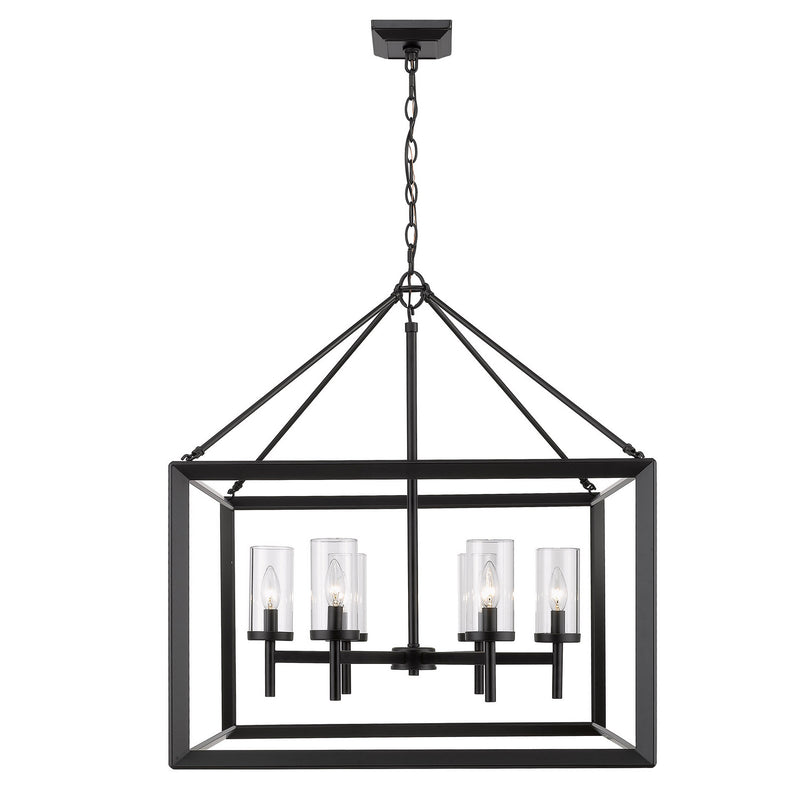 Golden 2073-6 BLK-CLR Six Light Chandelier, Matte Black