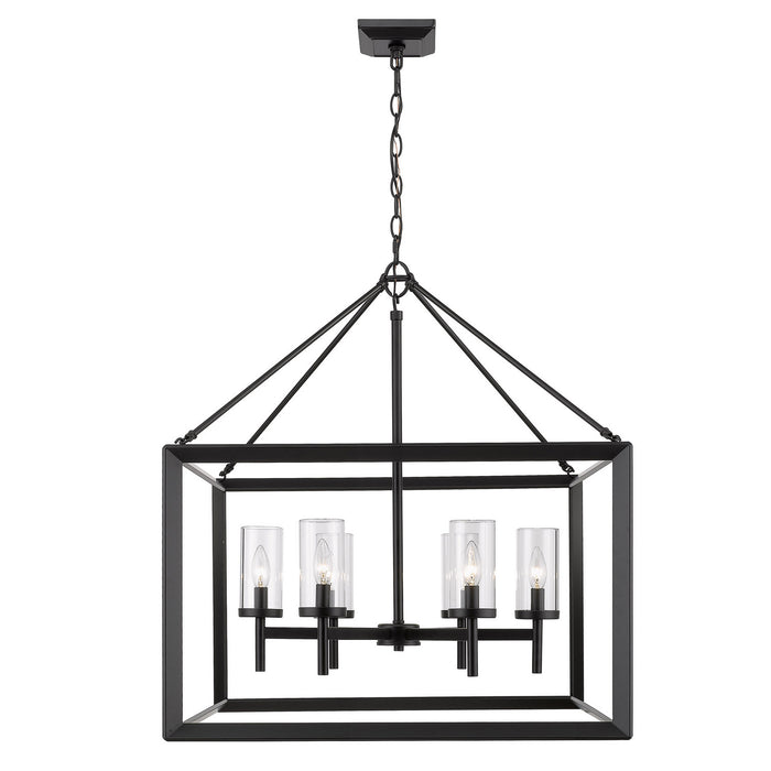 Golden 2073-6 BLK-CLR Six Light Chandelier, Matte Black