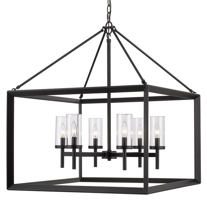 Golden 2073-6 BLK-CLR Six Light Chandelier, Matte Black