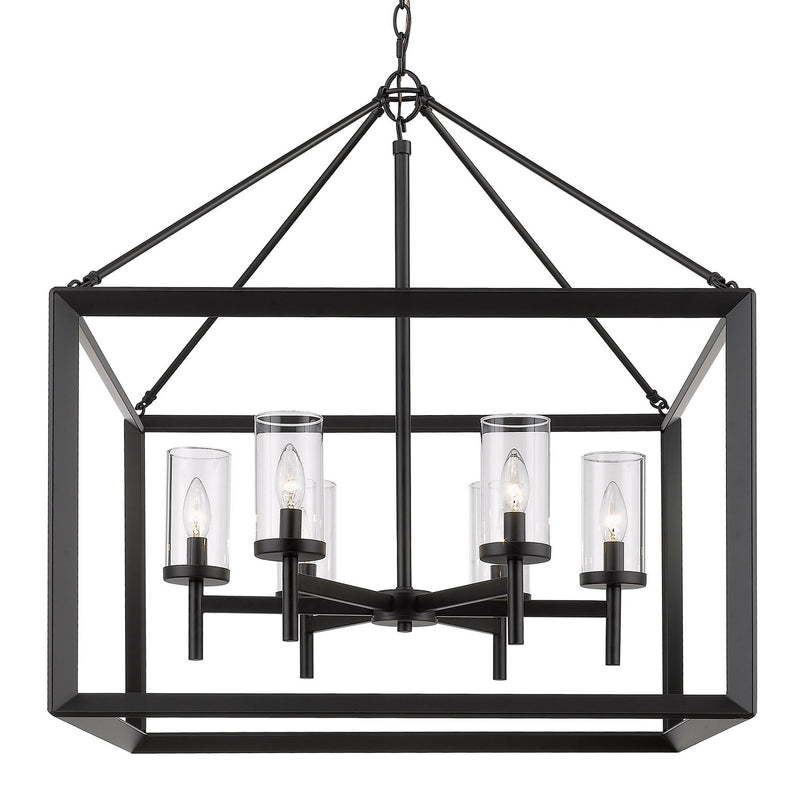 Golden 2073-6 BLK-CLR Six Light Chandelier, Matte Black