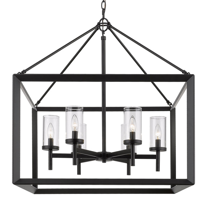 Golden 2073-6 BLK-CLR Six Light Chandelier, Matte Black