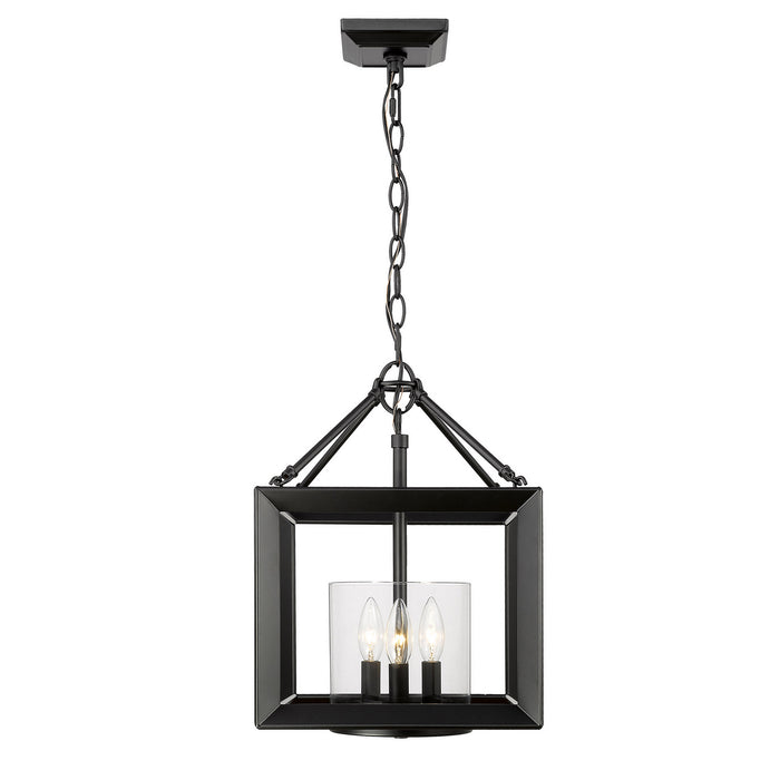 Golden 2073-M3 BLK-CLR Three Light Chandelier, Matte Black