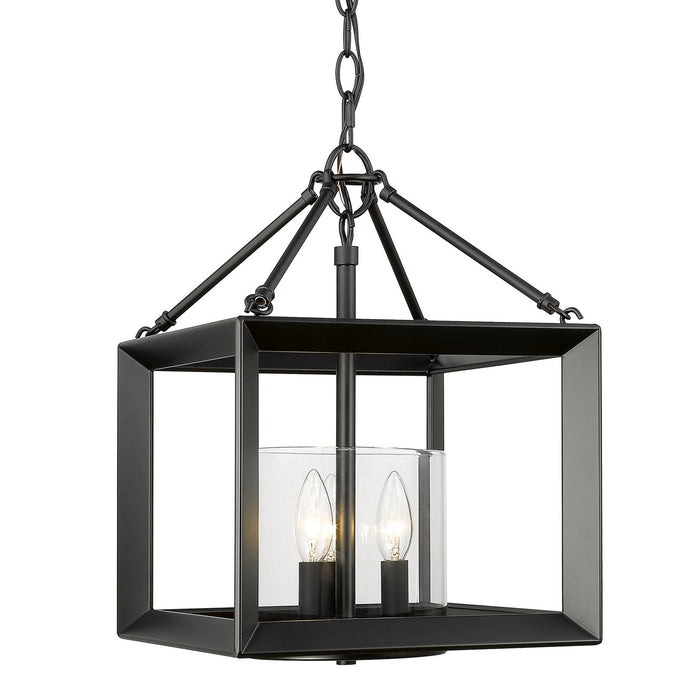 Golden 2073-M3 BLK-CLR Three Light Chandelier, Matte Black