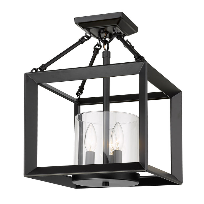 Golden 2073-M3 BLK-CLR Three Light Chandelier, Matte Black