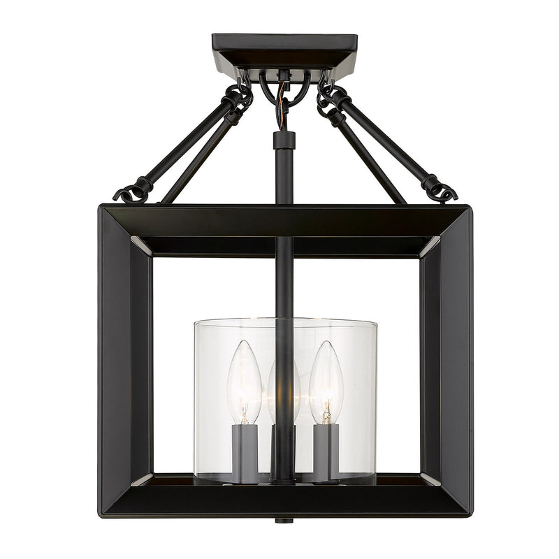 Golden 2073-SF BLK-CLR Three Light Semi-Flush Mount, Matte Black