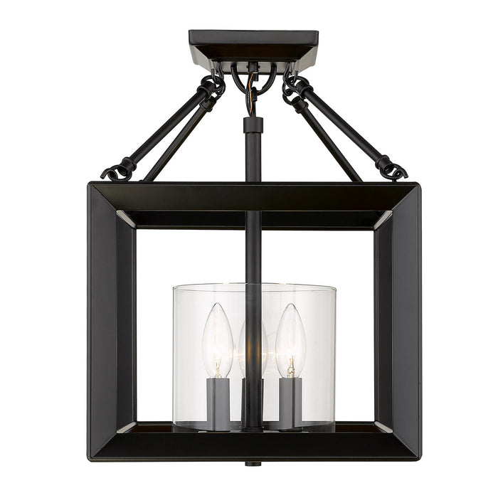 Golden 2073-SF BLK-CLR Three Light Semi-Flush Mount, Matte Black