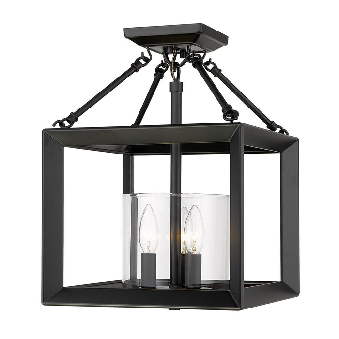 Golden 2073-SF BLK-CLR Three Light Semi-Flush Mount, Matte Black