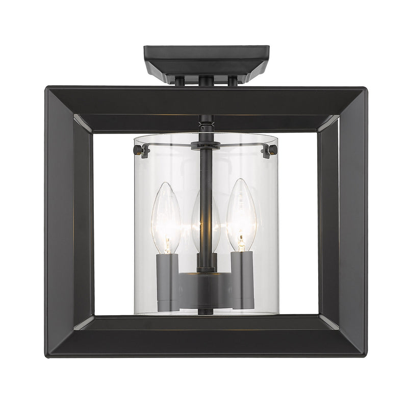 Golden 2073-SF12 BLK-CLR Three Light Semi-Flush Mount, Matte Black