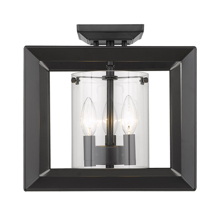 Golden 2073-SF12 BLK-CLR Three Light Semi-Flush Mount, Matte Black