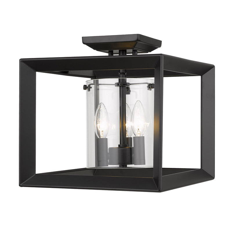 Golden 2073-SF12 BLK-CLR Three Light Semi-Flush Mount, Matte Black