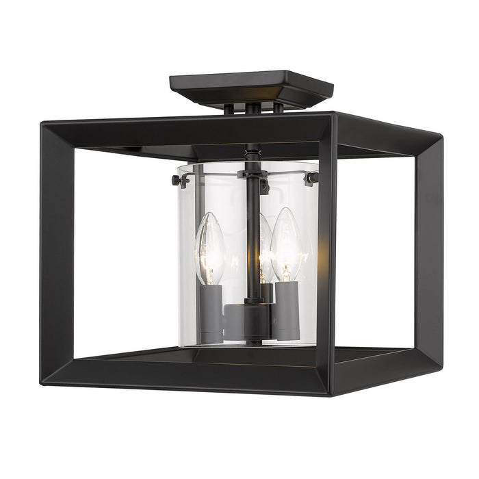 Golden 2073-SF12 BLK-CLR Three Light Semi-Flush Mount, Matte Black