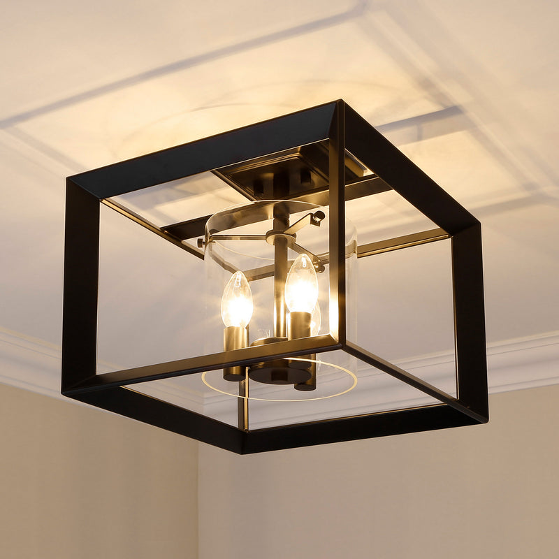 Golden 2073-SF12 BLK-CLR Three Light Semi-Flush Mount, Matte Black