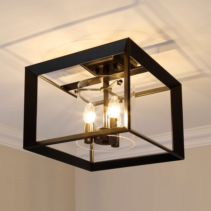 Golden 2073-SF12 BLK-CLR Three Light Semi-Flush Mount, Matte Black