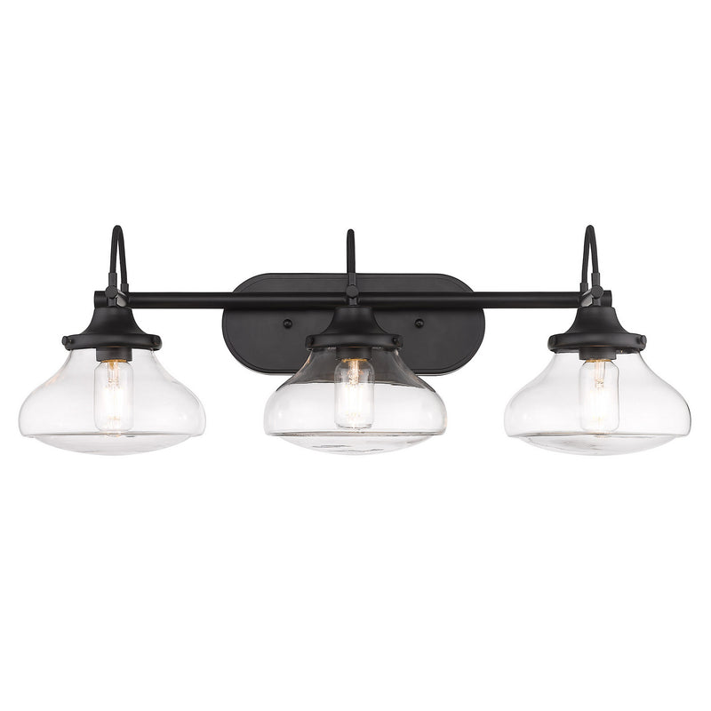 Golden 3419-BA3 BLK-CLR Three Light Bath Vanity, Matte Black