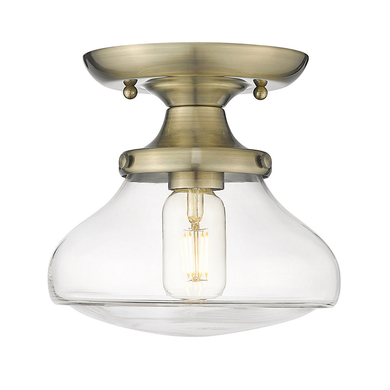Golden 3419-SF AB-CLR One Light Semi-Flush Mount, Aged Brass