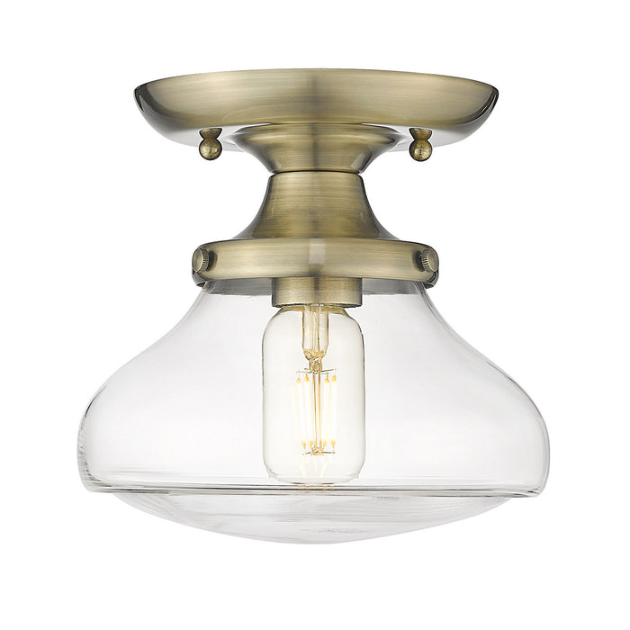 Golden 3419-SF AB-CLR One Light Semi-Flush Mount, Aged Brass