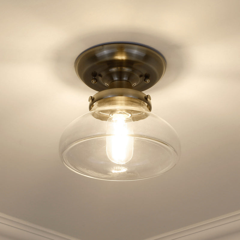 Golden 3419-SF AB-CLR One Light Semi-Flush Mount, Aged Brass