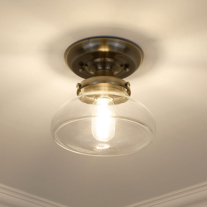 Golden 3419-SF AB-CLR One Light Semi-Flush Mount, Aged Brass