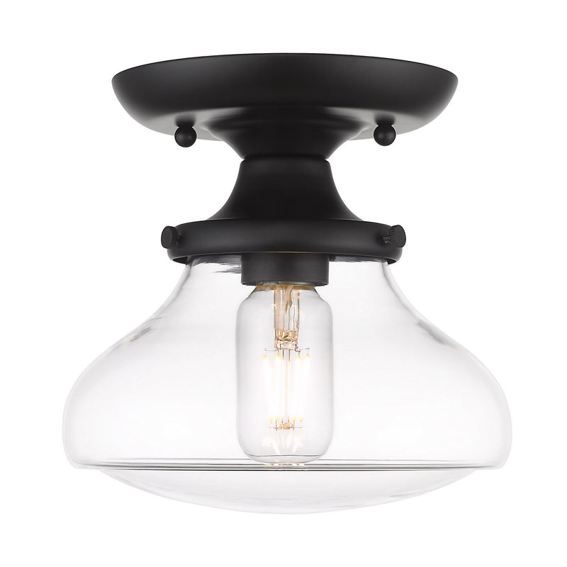 Golden 3419-SF BLK-CLR One Light Semi-Flush Mount, Matte Black
