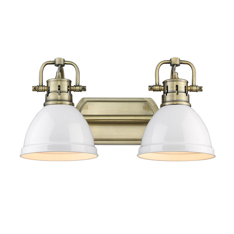 Golden 3602-BA2 AB-WHT Two Light Bath Vanity, Aged Brass