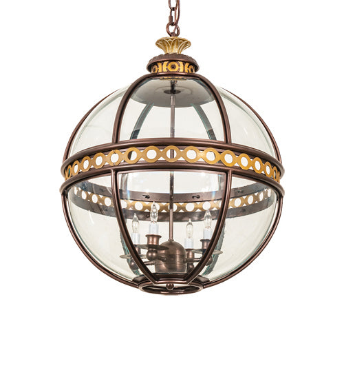 Meyda Tiffany 240983 Four Light Pendant, Mahogany Bronze/Gold Matte