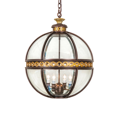 Meyda Tiffany 240983 Four Light Pendant, Mahogany Bronze/Gold Matte