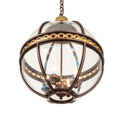 Meyda Tiffany 240983 Four Light Pendant, Mahogany Bronze/Gold Matte