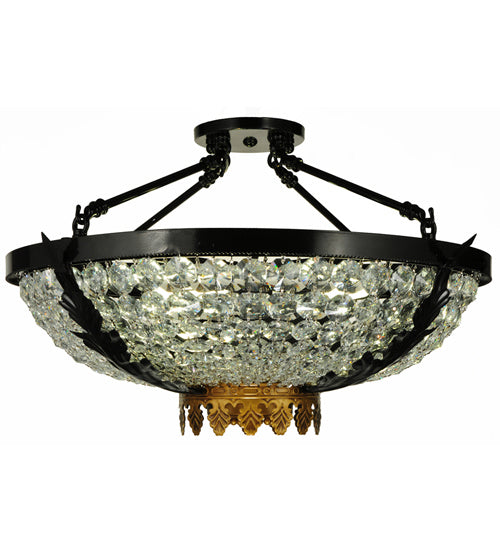 Meyda Tiffany 245004 Three Light Flushmount, Mirror Black/ Sahara Gold