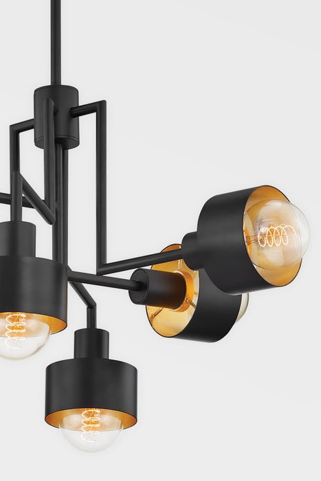 Troy Lighting F8726-SBK/GL Six Light Chandelier, Soft Black/Gold Leaf