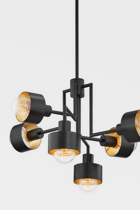 Troy Lighting F8726-SBK/GL Six Light Chandelier, Soft Black/Gold Leaf