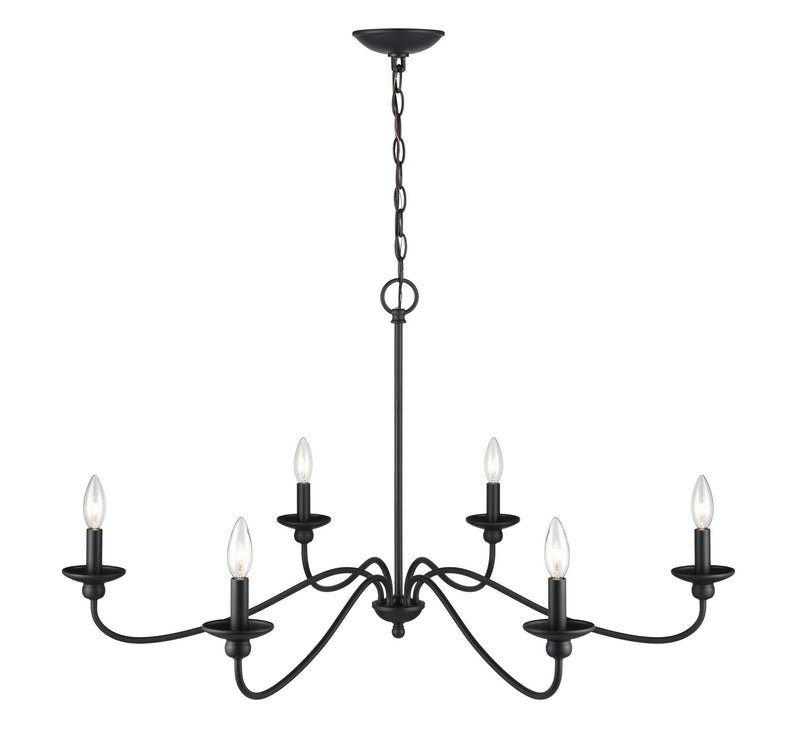 Millennium 4386-MB Six Light Chandelier, Matte Black