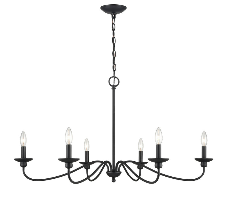 Millennium 4386-MB Six Light Chandelier, Matte Black