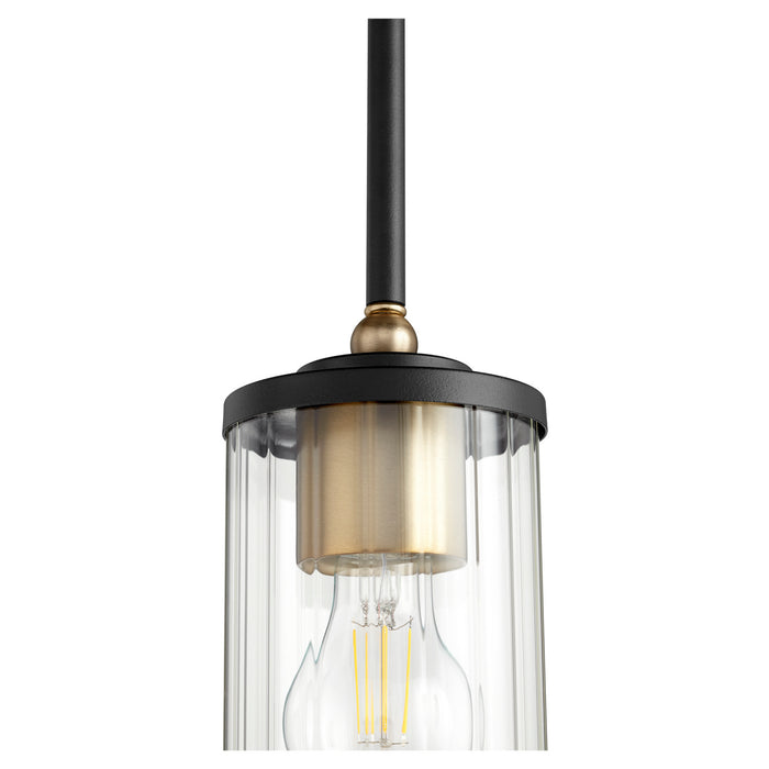 Quorum 329-6980 One Light Pendant, Textured Black w/ Aged Brass