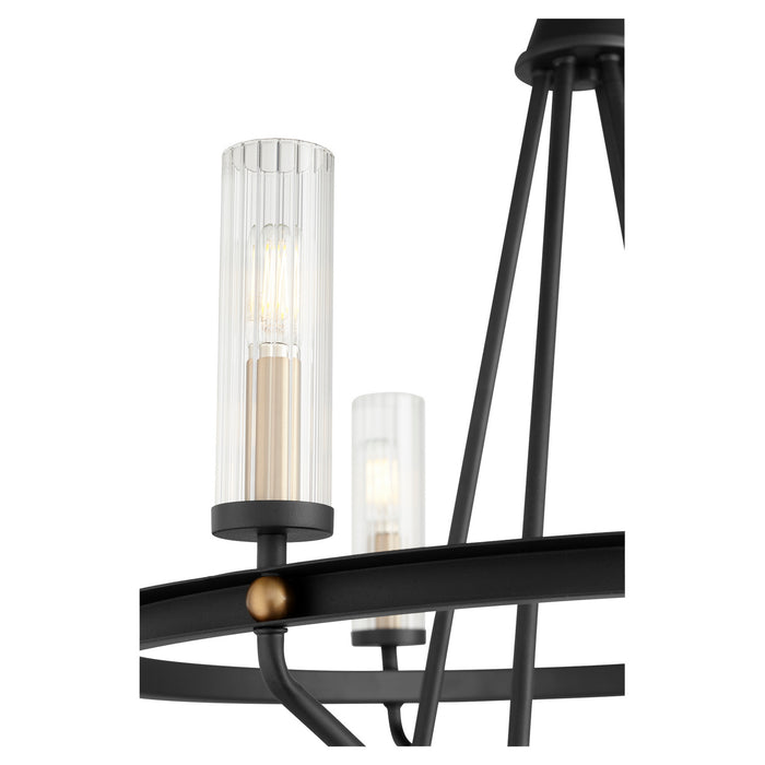 Quorum 629-6-6980 Six Light Chandelier, Textured Black w/ Aged Brass