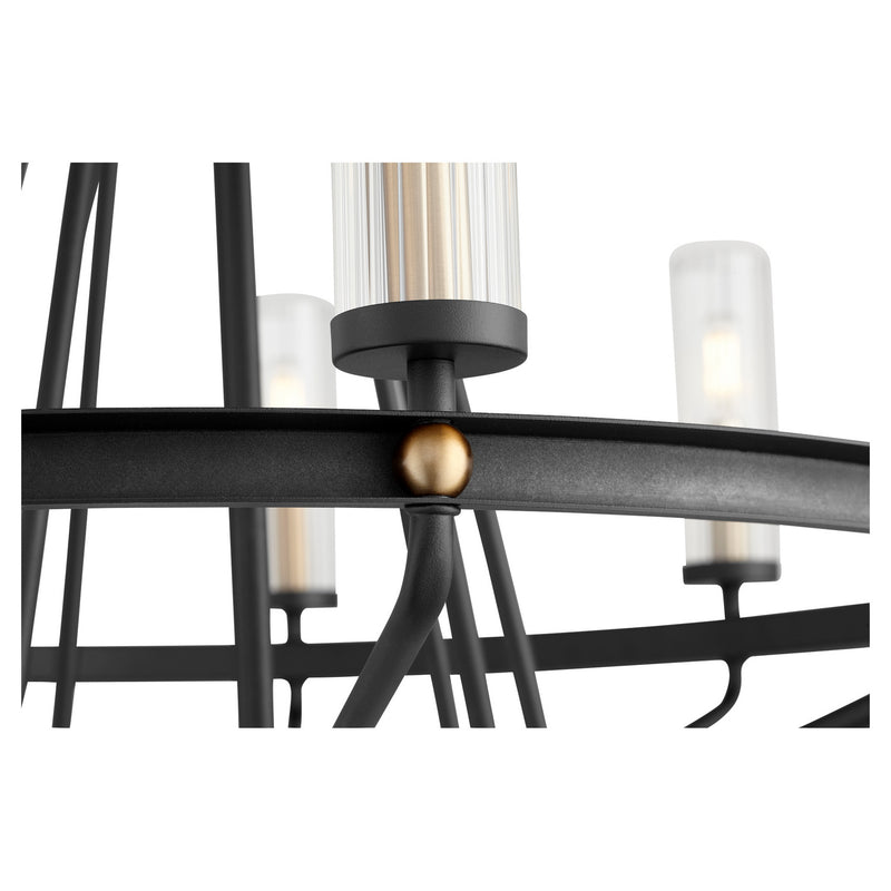 Quorum 629-9-6980 Nine Light Chandelier, Textured Black w/ Aged Brass