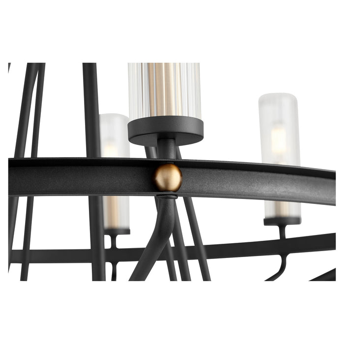 Quorum 629-9-6980 Nine Light Chandelier, Textured Black w/ Aged Brass