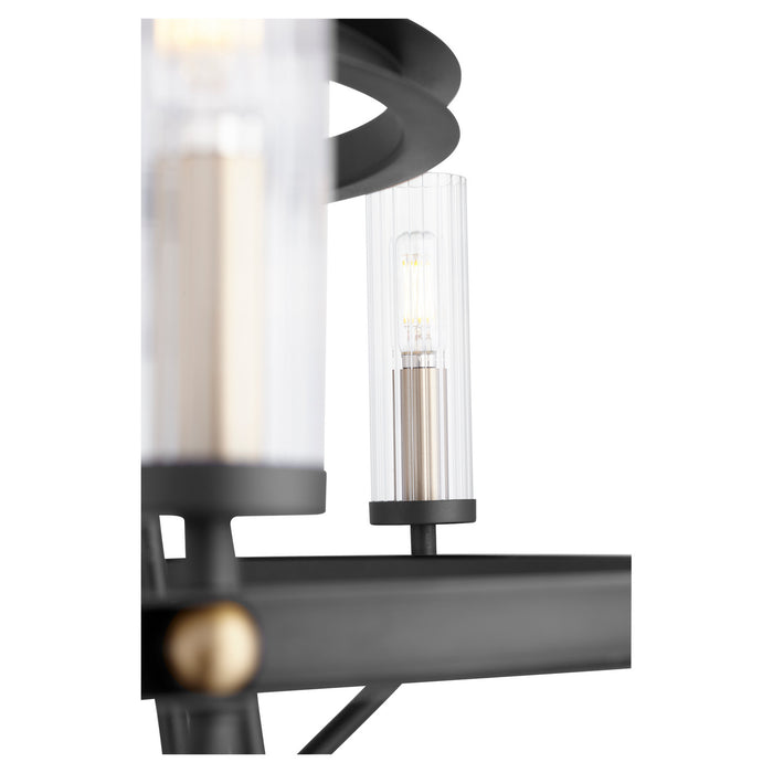 Quorum 629-96980 Nine Light Chandelier, Textured Black w/ Aged Brass